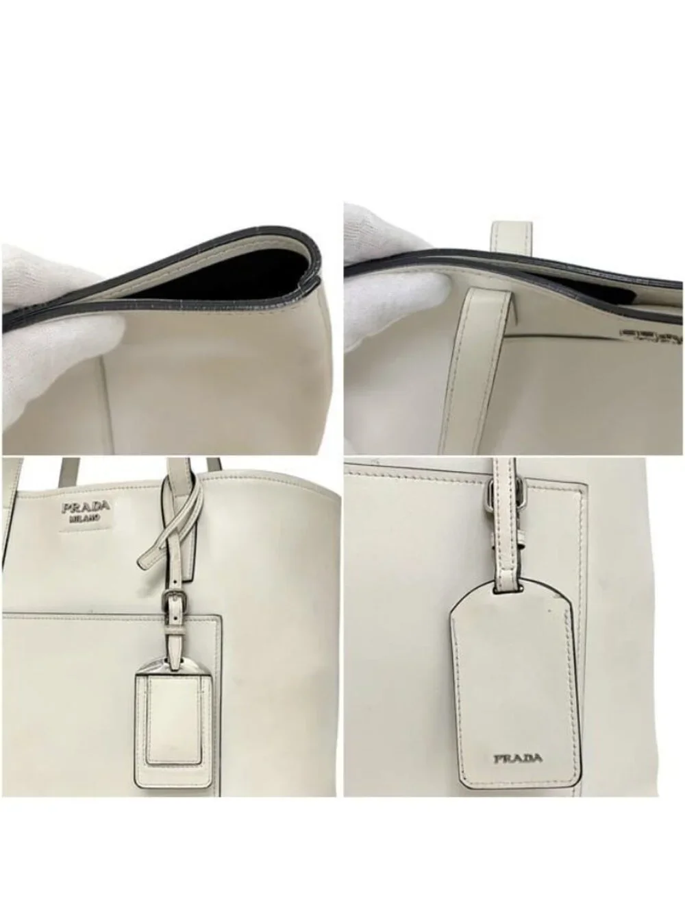 Prada Tote White Pouch with Leather 247 Shoulder Document